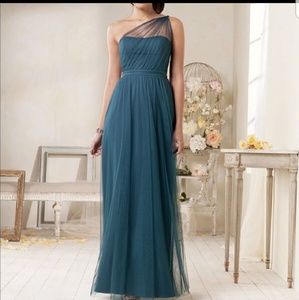 Blush one shoulder bridesmaid dress